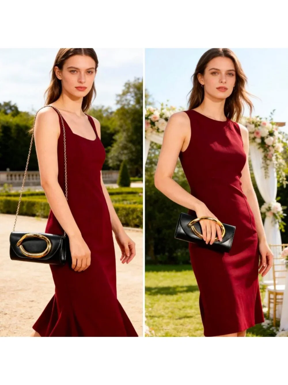 Chic Evening Clutch Purse with Metal Handle & Chain Strap - Perfect for Events